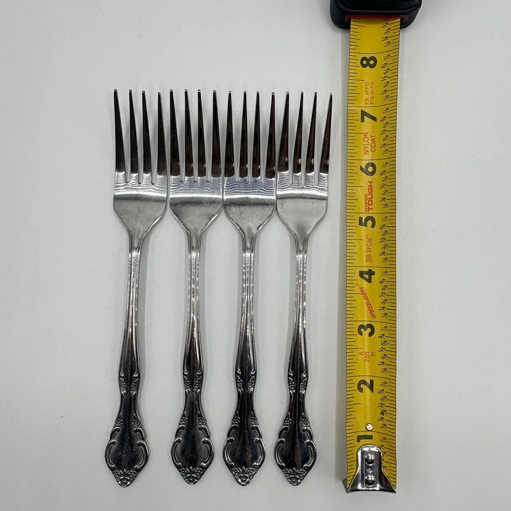 Estia Salad‎ Forks Cascade Pattern Stainless Glossy Floral Set of 4 Silverware